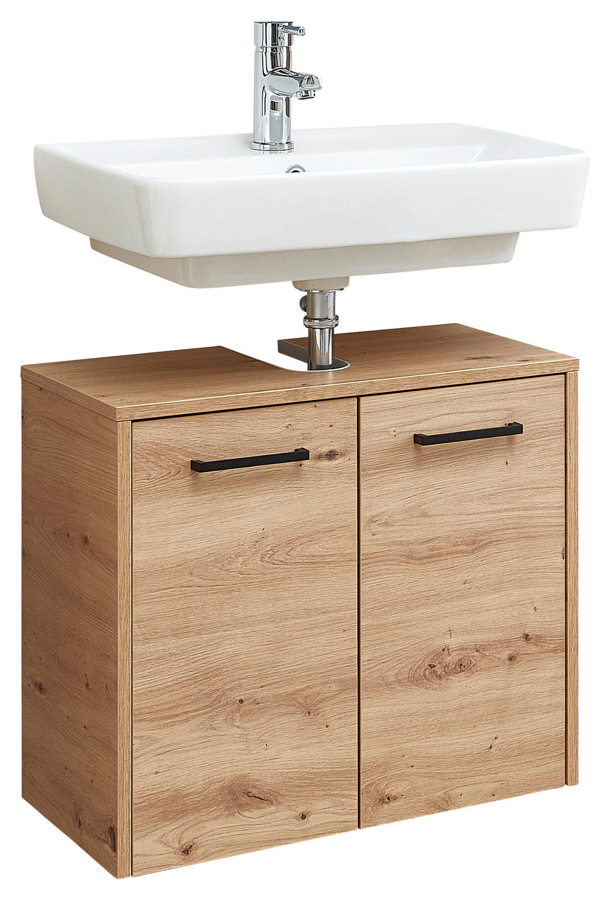 WASCHBECKENUNTERSCHRANK 60/53/33 cm  - Eichefarben/Schwarz, Design, Holzwerkstoff/Metall (60/53/33cm) - Xora