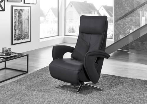 RELAXSESSEL Echtleder Relaxfunktion    - Edelstahlfarben/Schwarz, Design, Leder/Metall (77/110/87cm) - Valdera
