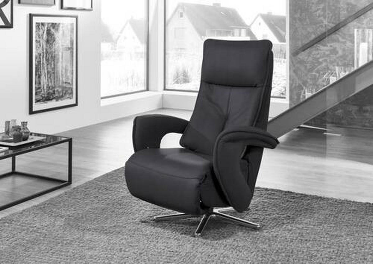 RELAXSESSEL Echtleder Relaxfunktion    - Edelstahlfarben/Schwarz, Design, Leder/Metall (77/110/87cm) - Valdera