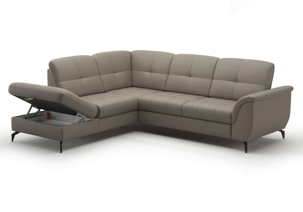 ECKSOFA ZORA E Grau Echtleder  - Schwarz/Grau, MODERN, Leder/Metall (212/244cm) - Sit & More