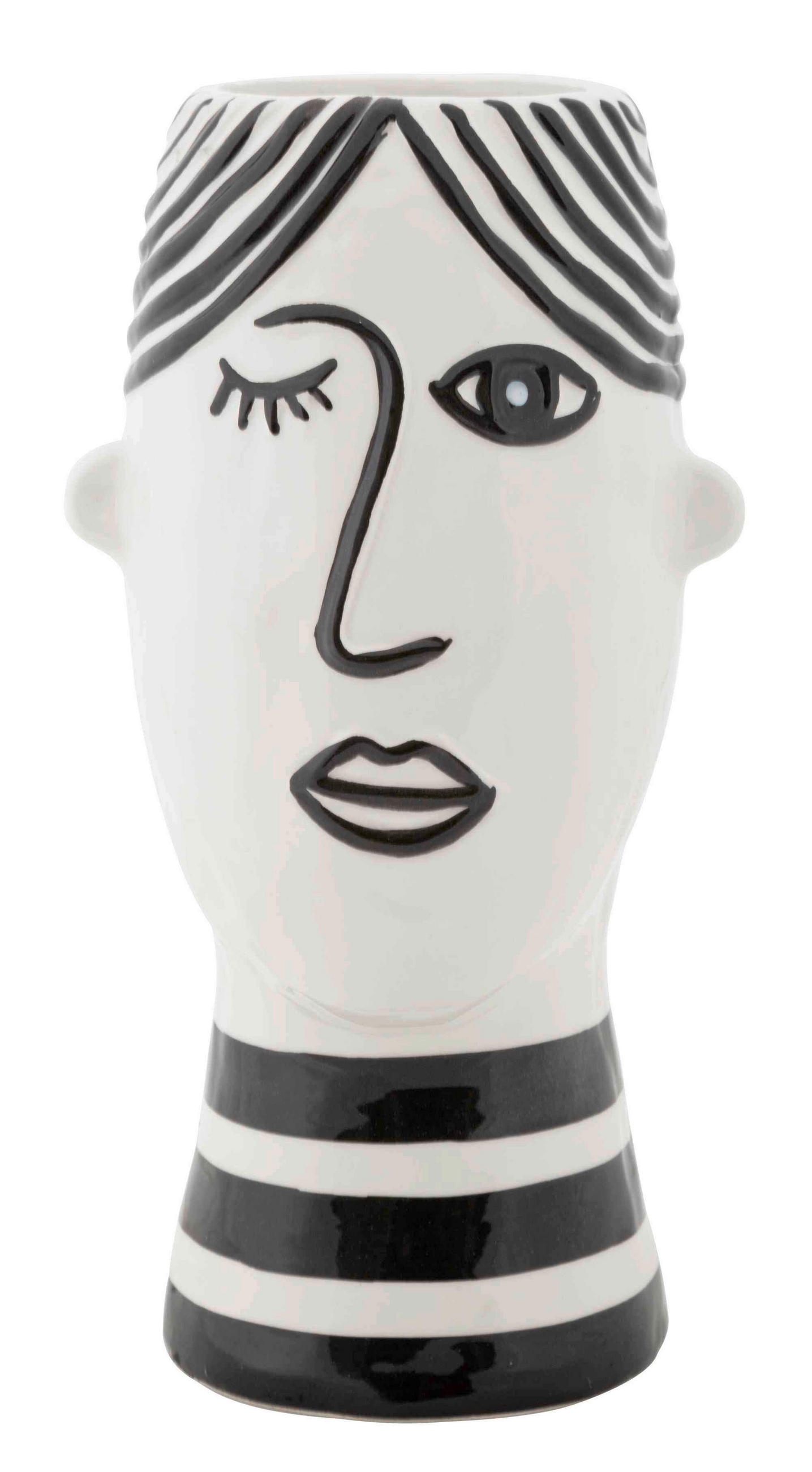 Vase Face  - Schwarz/Weiß, Basics, Keramik (13.2/26.3/11.8cm)