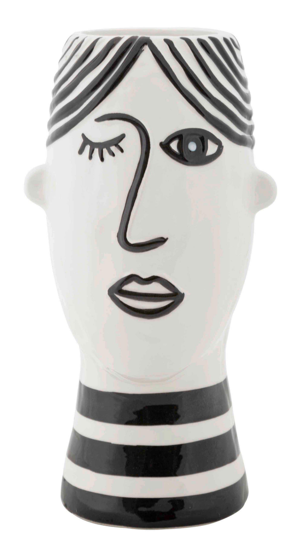 Vase Face  - Schwarz/Weiß, Basics, Keramik (13.2/26.3/11.8cm)