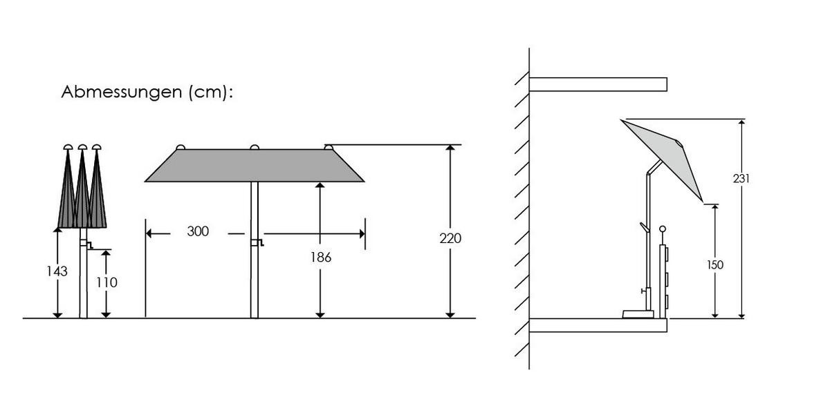 DOPPELSONNENSCHIRM   - Anthrazit/Grün, Basics, Textil/Metall (300/220/150cm) - Schneider