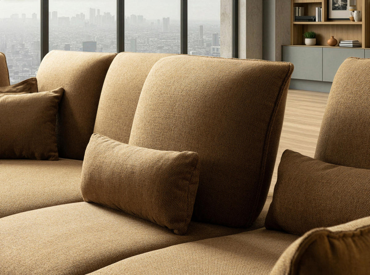 ECKSOFA Braun Flachgewebe Nierenkissen, Rücken echt  - Schwarz/Braun, Design, Textil/Metall (169/320cm) - Moderano