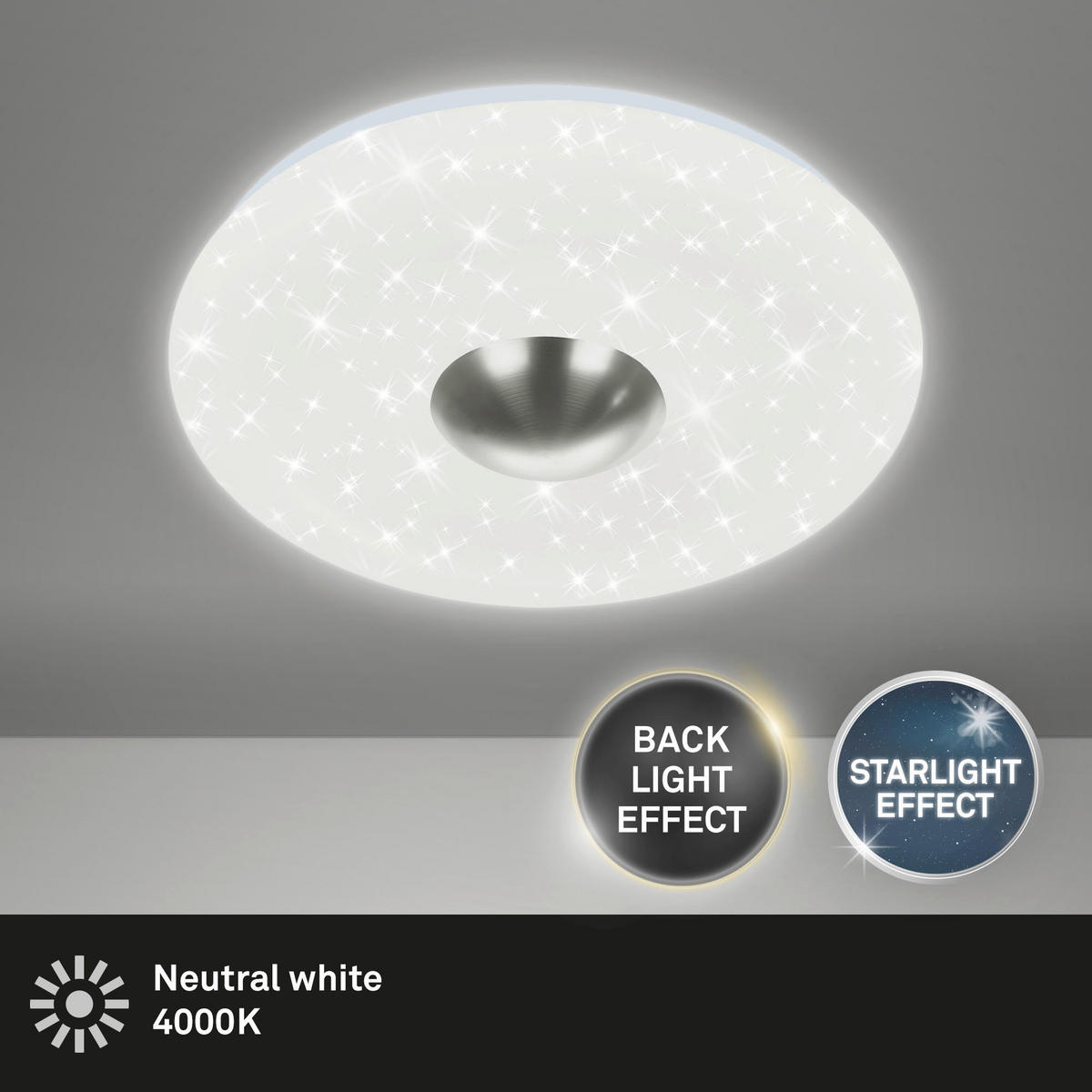LED PLAFONJERA  - boja nikla/bela, Dizajnerski, metal/plastika (38/9,5cm)