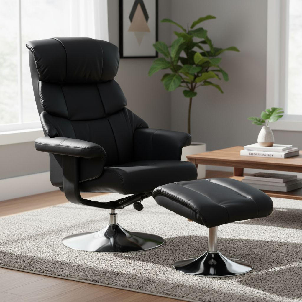 RELAXSESSELSET Lederlook Hocker    - Chromfarben/Schwarz, MODERN, Textil/Metall (80/108/86cm) - P & B