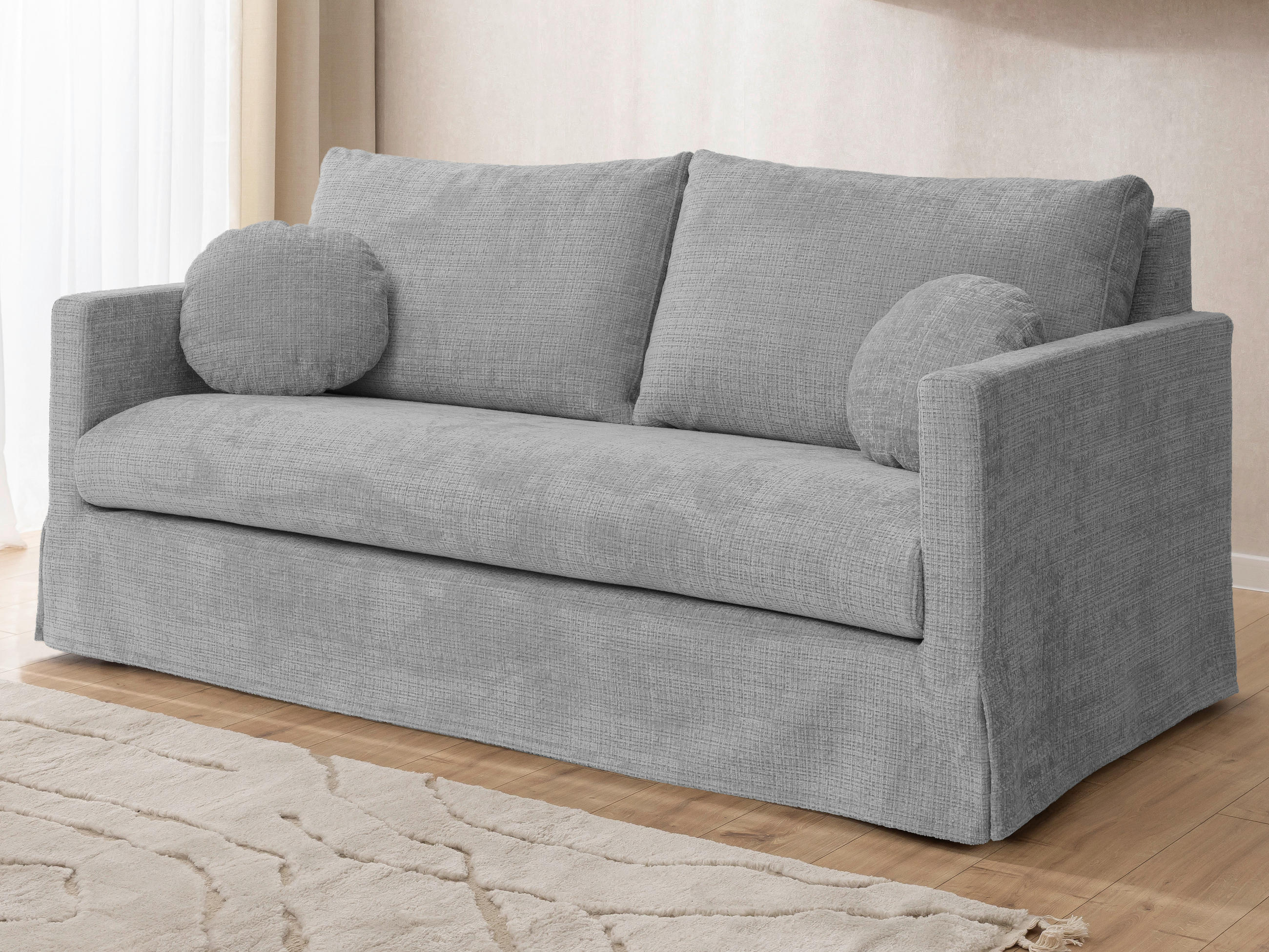 3-SITZER-SOFA PAPHOS Chenille Hellgrau  - Hellgrau/Schwarz, Design, Kunststoff/Textil (195/89/95cm) - P & B