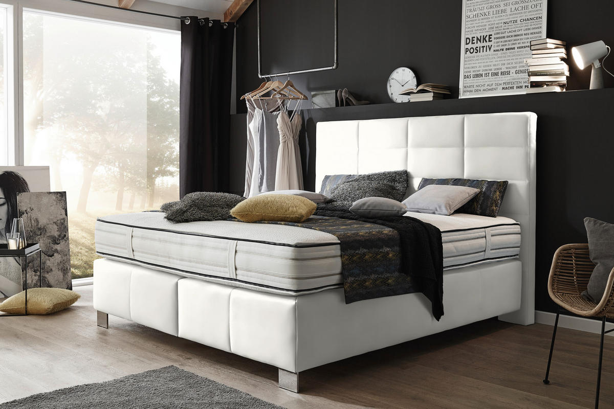BOXSPRINGBETT 180/200 cm  in Weiss  - Weiss/Alufarben, Konventionell, Holzwerkstoff/Textil (180/200cm) - Dieter Knoll