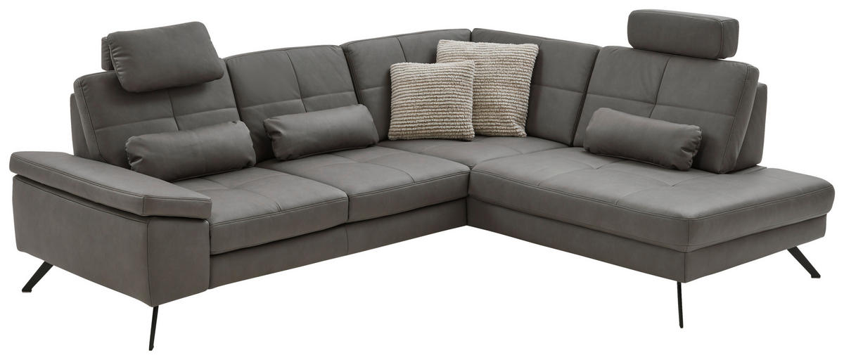 ECKSOFA in Lederlook, Mikrofaser Dunkelgrau  - Dunkelgrau/Schwarz, Design, Textil/Metall (261/220cm) - Beldomo System