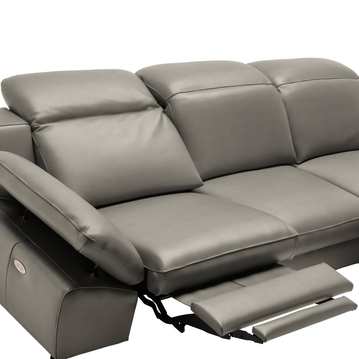 ECKSOFA in Echtleder Graubraun  286/183 cm  - Graubraun/Schwarz, Design, Leder/Metall (286/183cm) - Celina Home