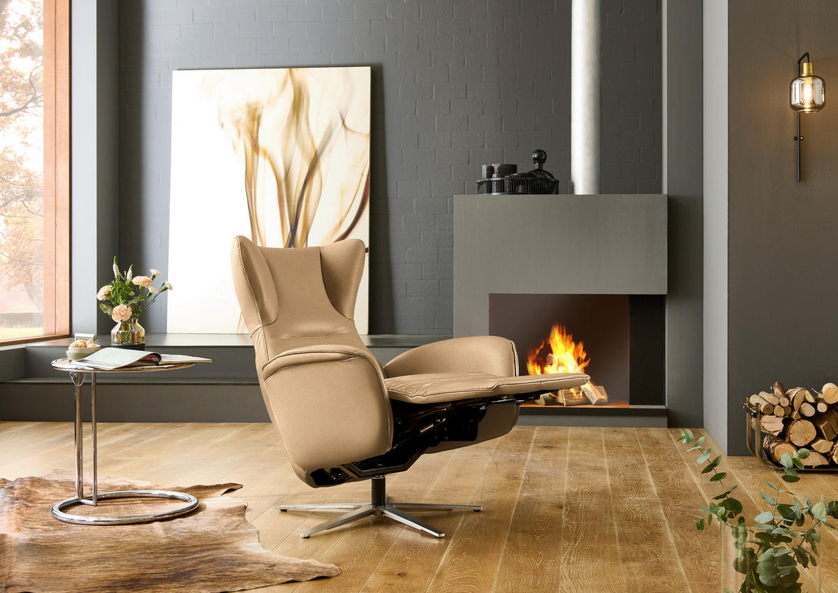 RELAXSESSEL Leder Honig  - Schwarz/Honig, Design, Leder/Metall (75/106/86cm) - Valdera