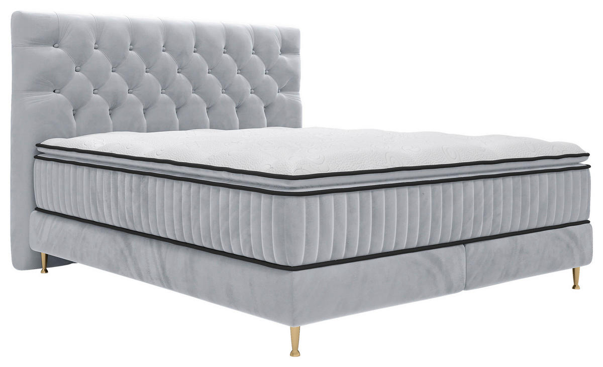 BOXSPRINGBETT 180/200 cm  in Blaugrau  - Goldfarben/Blaugrau, Design, Textil/Metall (180/200cm) - Boxxx