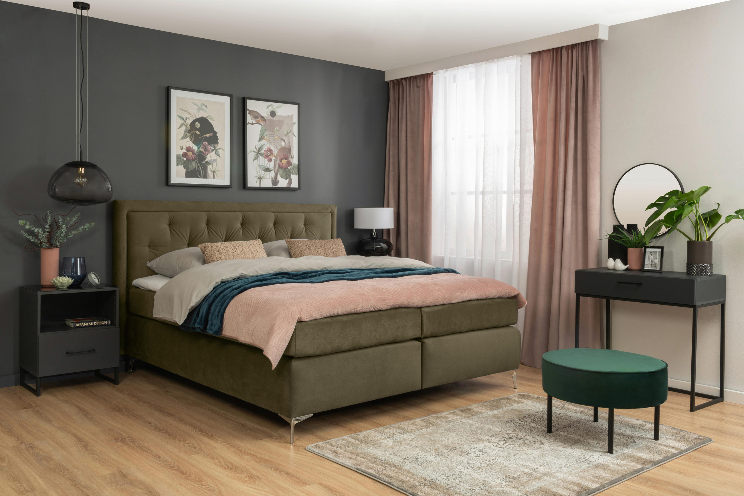 BOXSPRINGBETT 180/200 cm  in Dunkelgrün  - Dunkelgrün/Schwarz, KONVENTIONELL, Textil/Metall (180/200cm) - Boxxx