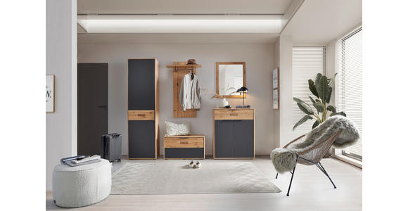 SCHUHSCHRANK 84/104/38 cm  - Eiche Bianco/Anthrazit, Natur, Glas/Holz (84/104/38cm) - Linea Natura