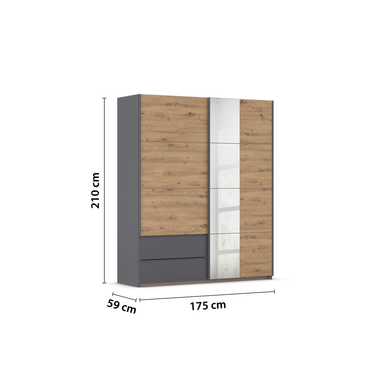 SCHWEBETÜRENSCHRANK in Grau, Eiche Artisan  - Eiche Artisan/Grau, Modern, Holzwerkstoff (175/210/59cm) - Rauch Möbel