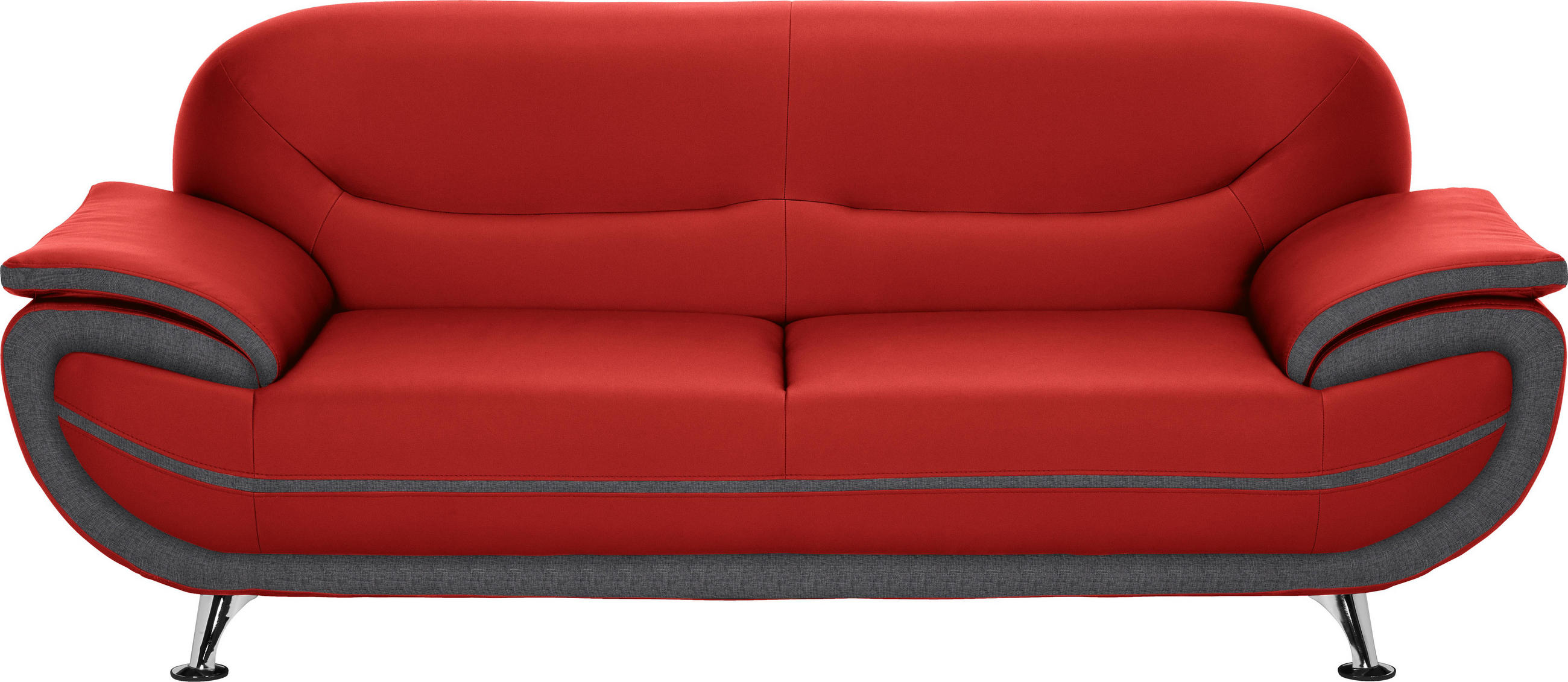 Dreisitzer-Sofa in Textil Rot, Dunkelgrau