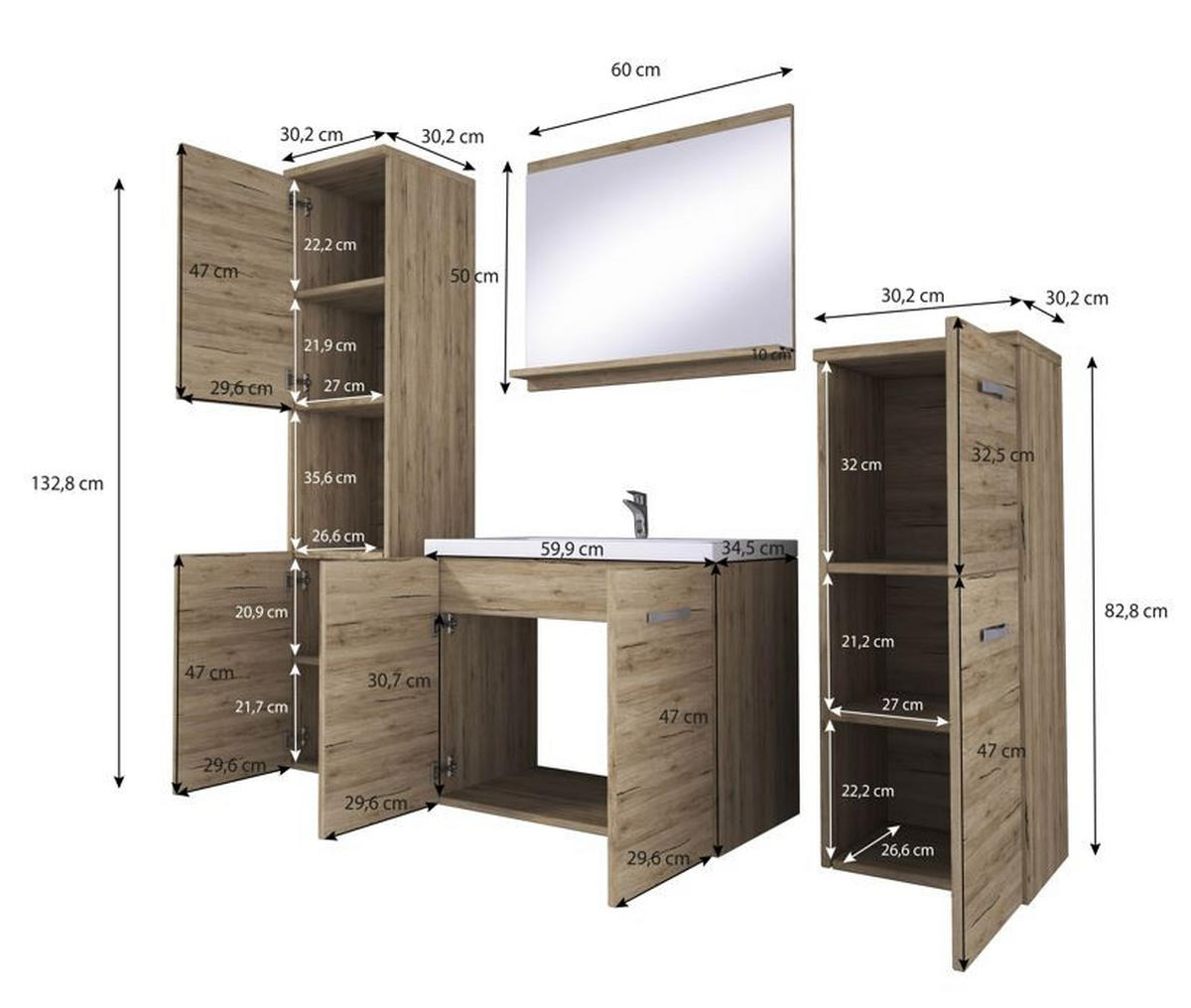 BADEZIMMER 5-teilig  in 120 cm  - Weiss/Graphitfarben, Lifestyle, Keramik/Holzwerkstoff (120cm) - P & B