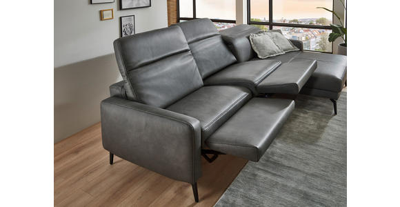 ECKSOFA Anthrazit Echtleder Kopfteilverstellung  - Anthrazit/Schwarz, Design, Leder/Metall (323/179cm) - Dieter Knoll