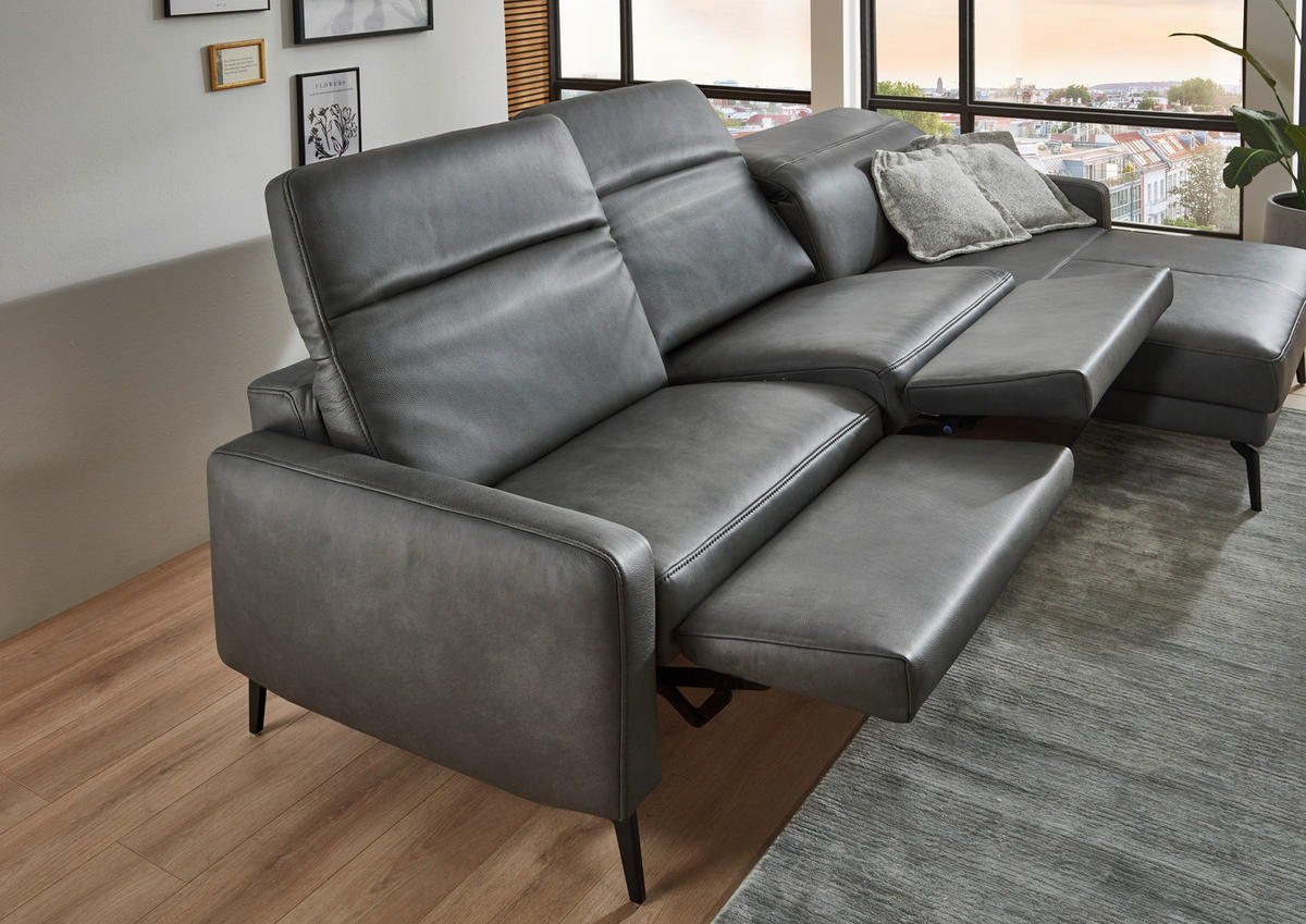 ECKSOFA  in Echtleder Anthrazit  179/323 cm  - Anthrazit/Schwarz, Design, Leder/Metall (179/323cm) - Dieter Knoll