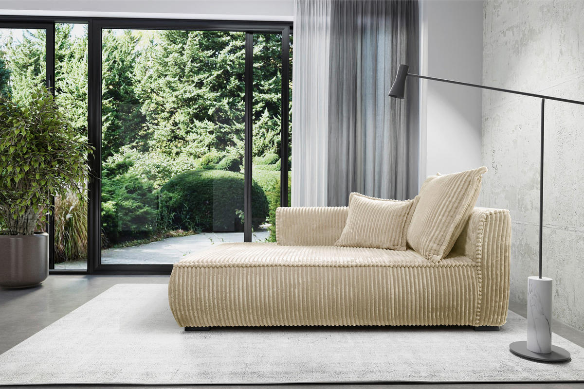 RÉCAMIERE in Cord Beige  - Beige/Schwarz, Design, Holz/Textil (207/75/121cm) - MID.YOU