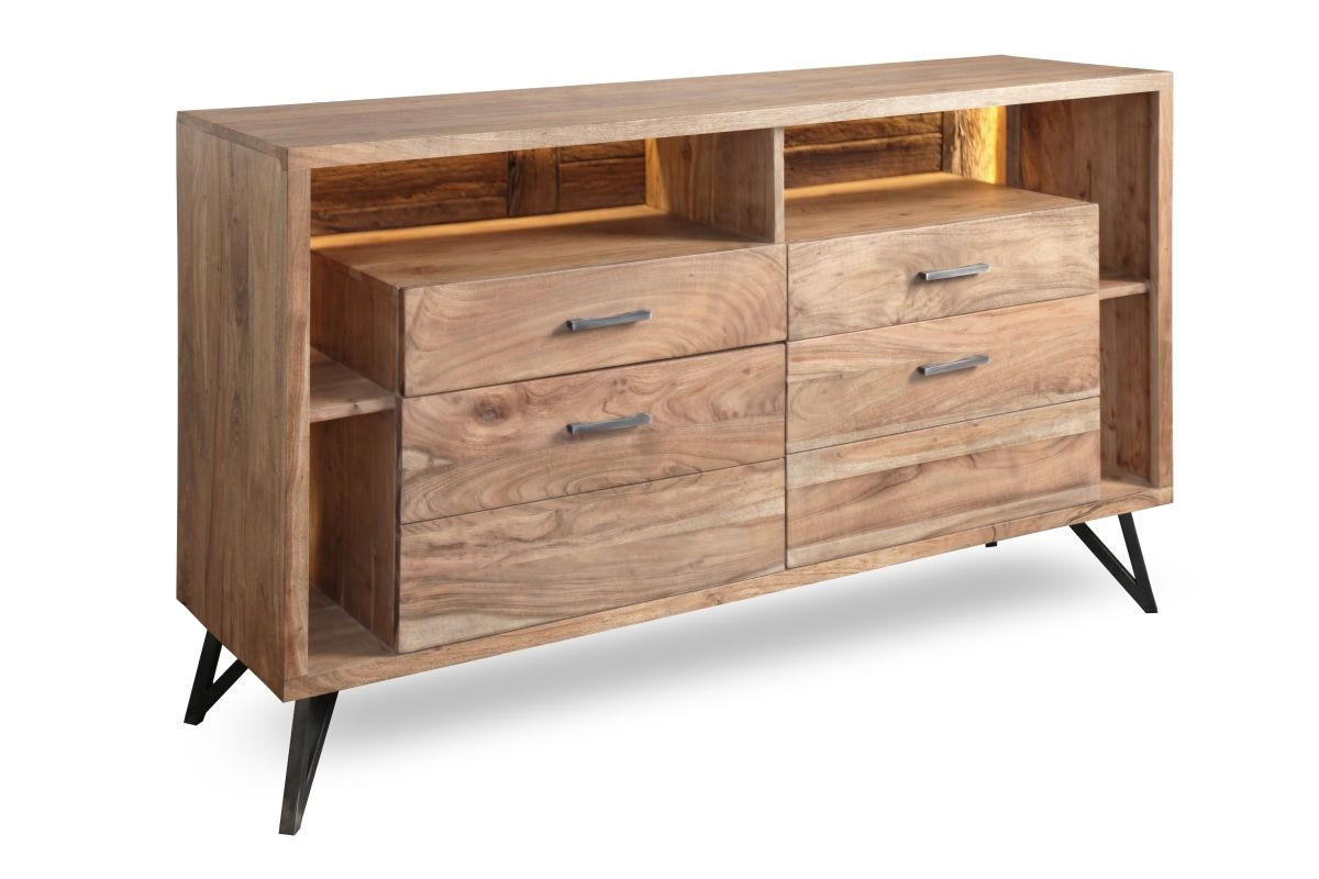 KOMODA, akácia, farba akácie, 145/94/40 cm - čierna/farba akácie, Modern, kov/drevo (145/94/40cm) - Livetastic