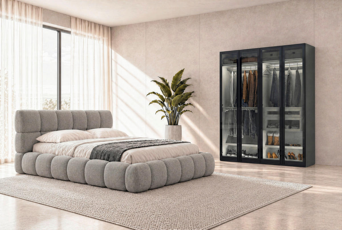 DREHTÜRENSCHRANK in Schwarz  - Silberfarben/Schwarz, Design, Glas/Holzwerkstoff (203/220/59cm) - Jutzler