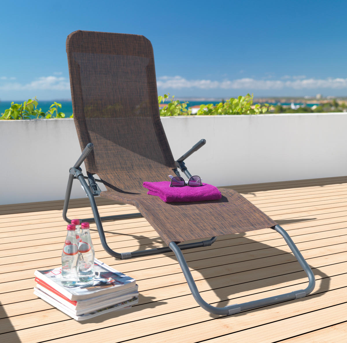 GARTEN-RELAXLIEGE 58/96/145 cm  - Anthrazit/Braun, Design, Textil/Metall (58/96/145cm) - Xora