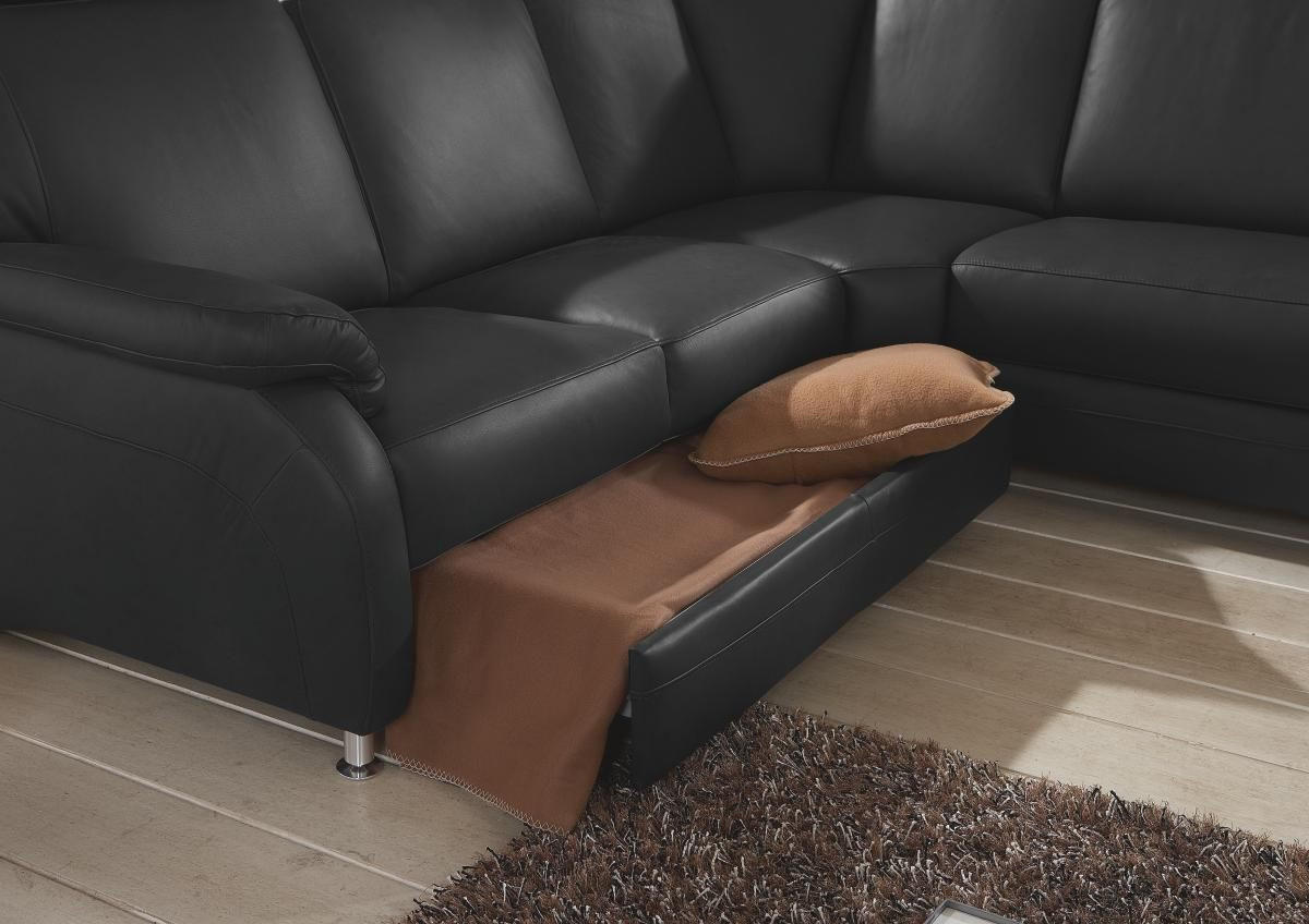 WOHNLANDSCHAFT in Echtleder Schwarz  - Alufarben/Schwarz, Konventionell, Leder/Metall (239/329/165cm) - Beldomo Premium