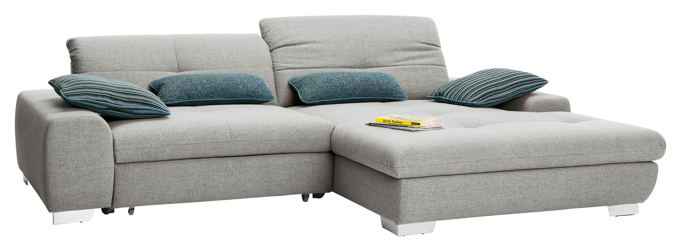 ECKSOFA Hellgrau Flachgewebe Rücken echt, Kopfteilverstellung, Sitztiefenverstellung  - Chromfarben/Hellgrau, Design, Textil/Metall (276/198cm) - SetOne by Musterring