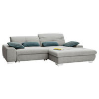 ECKSOFA Hellgrau Flachgewebe Rücken echt, Kopfteilverstellung, Sitztiefenverstellung  - Chromfarben/Hellgrau, Design, Textil/Metall (276/198cm) - SetOne by Musterring
