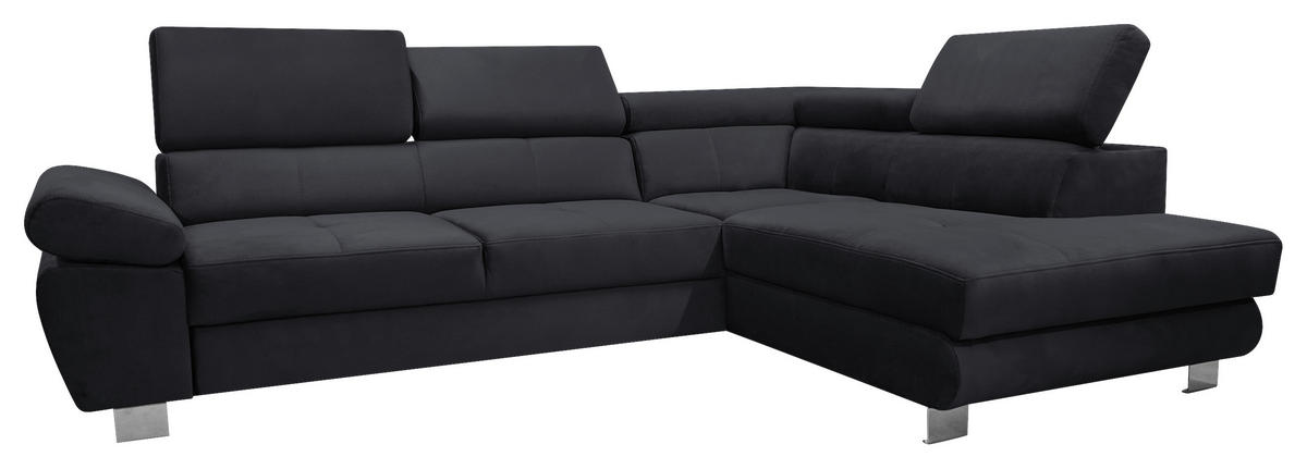 ECKSOFA Webstoff Schwarz  - Chromfarben/Schwarz, Modern, Textil/Metall (278/205cm) - Stylife