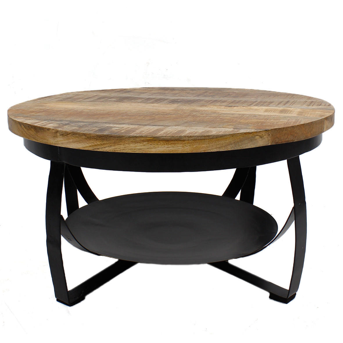 COUCHTISCH Mangoholz massiv 70/70/35 cm rund Braun  - Schwarz/Braun, LIFESTYLE, Holz/Metall (70/70/35cm) - MID.YOU