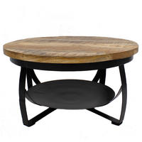 COUCHTISCH Mangoholz massiv 70/70/35 cm rund Braun  - Schwarz/Braun, LIFESTYLE, Holz/Metall (70/70/35cm) - MID.YOU