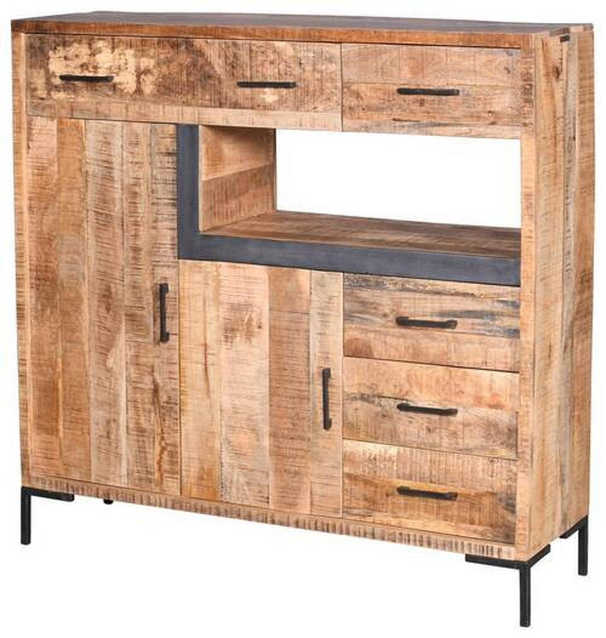 COMODĂ ÎNALTĂ 135/132/40 cm  - culoare natur/negru, Natur, metal/lemn (135/132/40cm) - MID.YOU