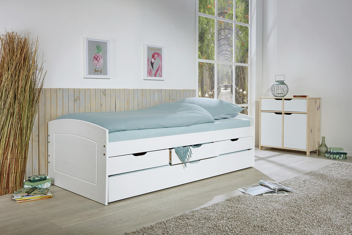 STAURAUMBETT 90/200 cm  in Weiß  - Weiß, LIFESTYLE, Holz (90/200cm) - Carryhome