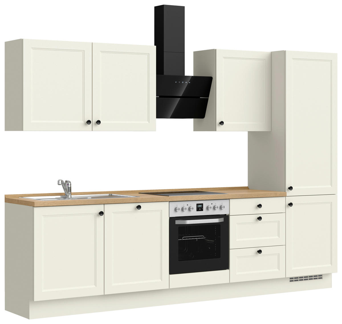 KÜCHENBLOCK 300 cm   in Weiß, Eichefarben  - Eichefarben/Schwarz, MODERN, Holzwerkstoff/Metall (300cm) - Nobilia