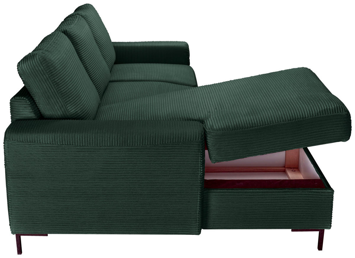ECKSOFA Dunkelgrün Cord  - Dunkelgrün/Schwarz, KONVENTIONELL, Textil/Metall (150/240cm) - Carryhome