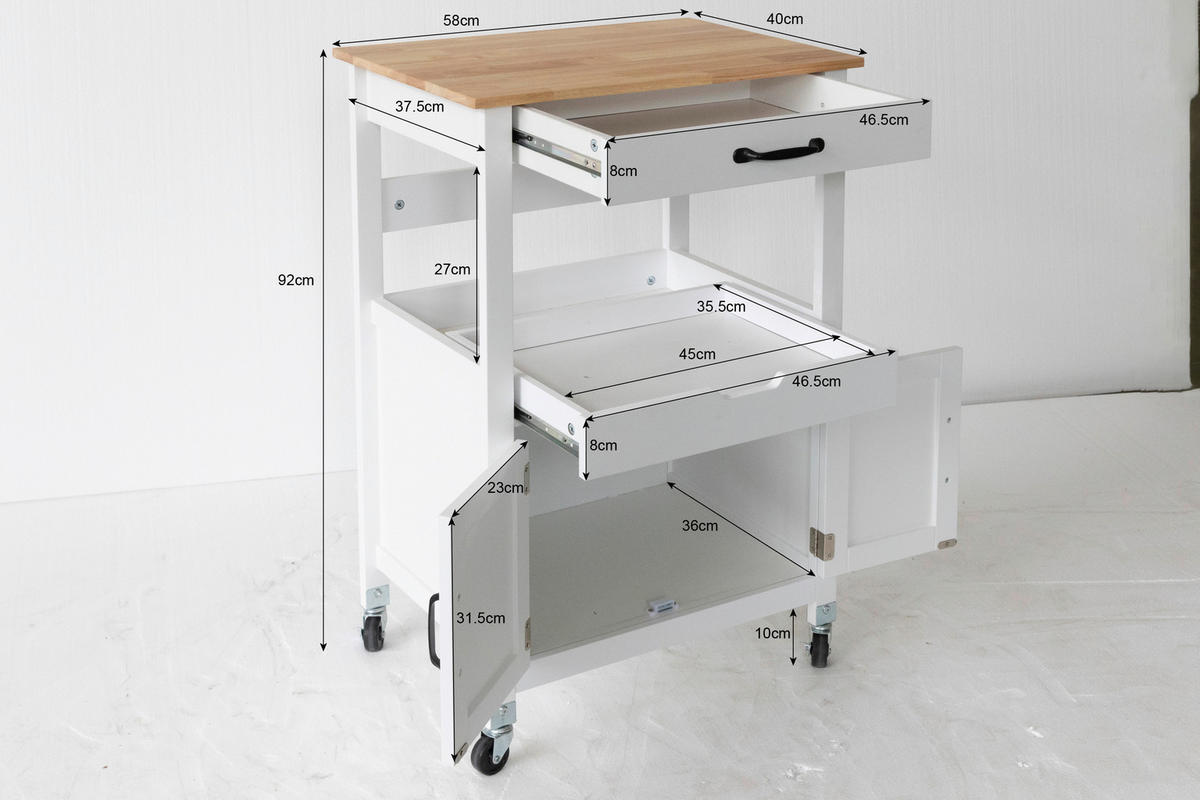 SERVIERWAGEN Kautschukholz vollmassiv Weiß  - Schwarz/Weiß, Basics, Holz/Holzwerkstoff (58/93/40cm) - MID.YOU