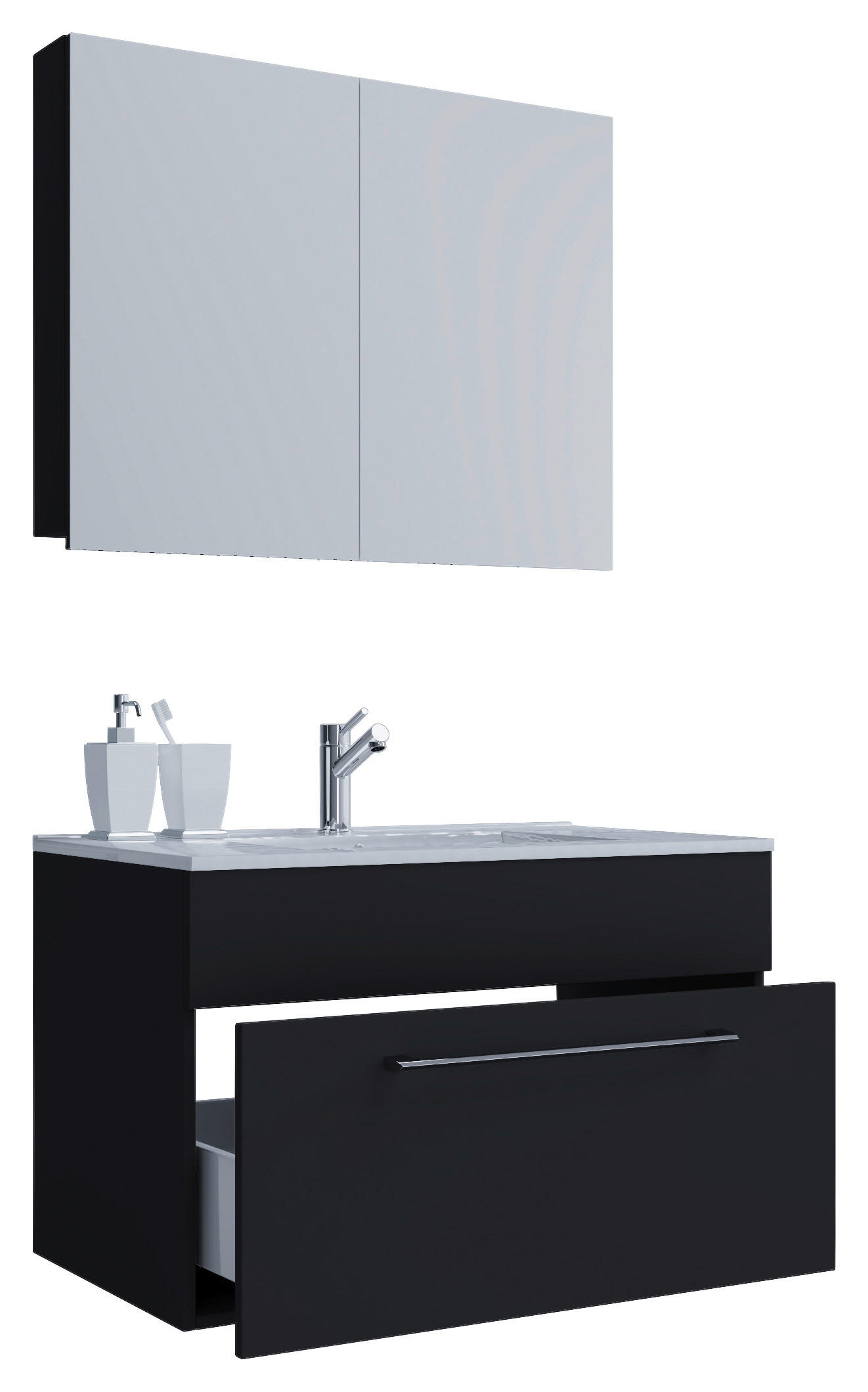 BADEZIMMER 3-teilig 60 cm  - Weiss/Alufarben, Modern, Keramik/Holzwerkstoff (60cm) - MID.YOU