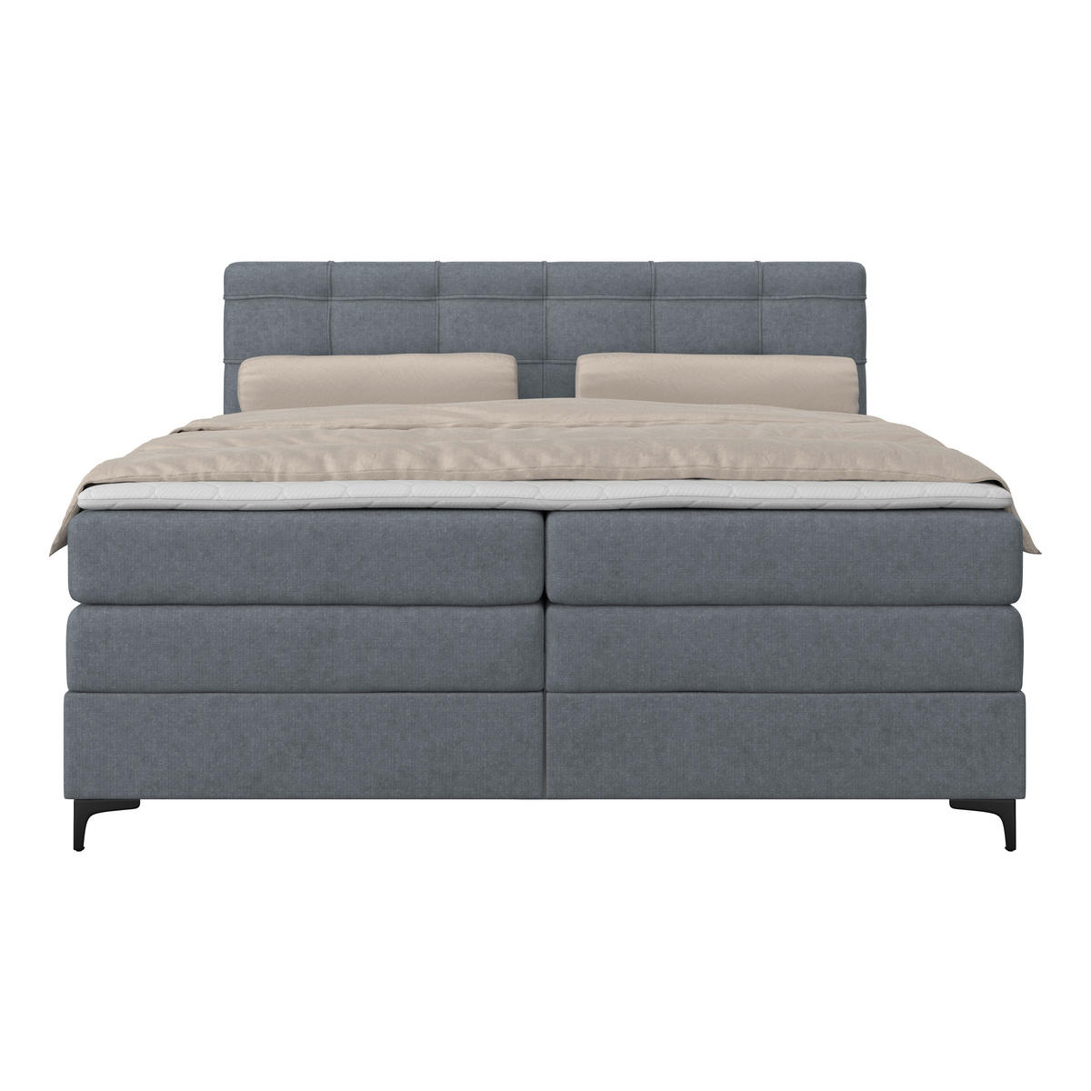 BOXSPRINGBETT 200/200 cm,  in Blaugrau, H3 = fest  - Blaugrau/Schwarz, KONVENTIONELL, Kunststoff/Textil (200/200cm)