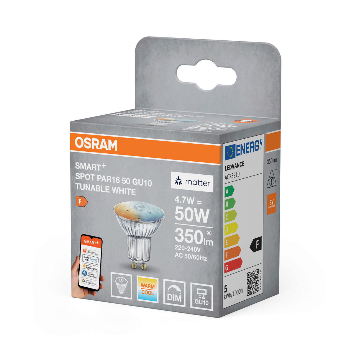 LED-LEUCHTMITTEL GU10 4,7 W 350 lm  - Silberfarben, Basics, Glas (5/5,4cm) - Osram