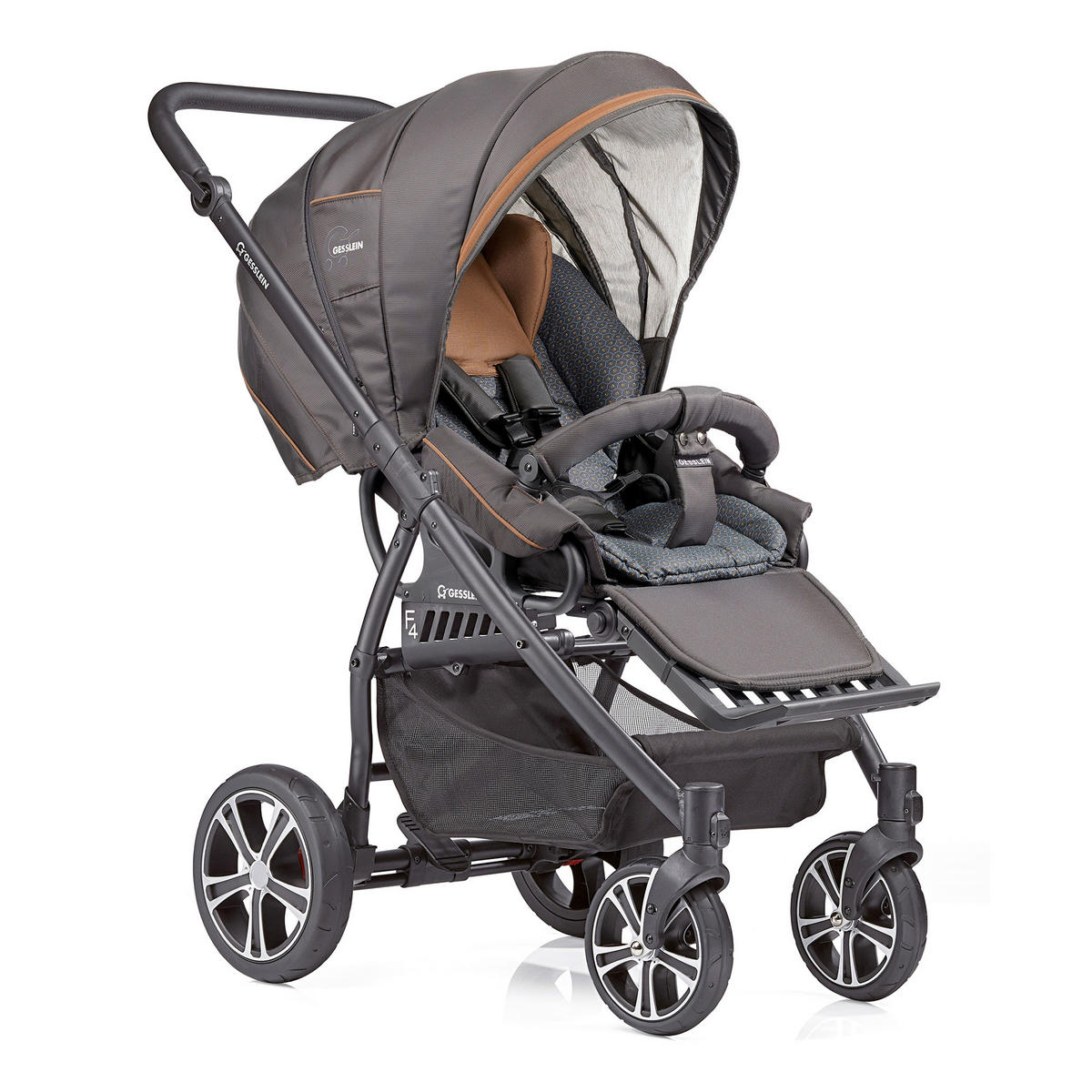 KINDERWAGENSET F4 Air+  - Cognac/Anthrazit, Basics, Textil/Metall (57/129/100cm) - Gesslein