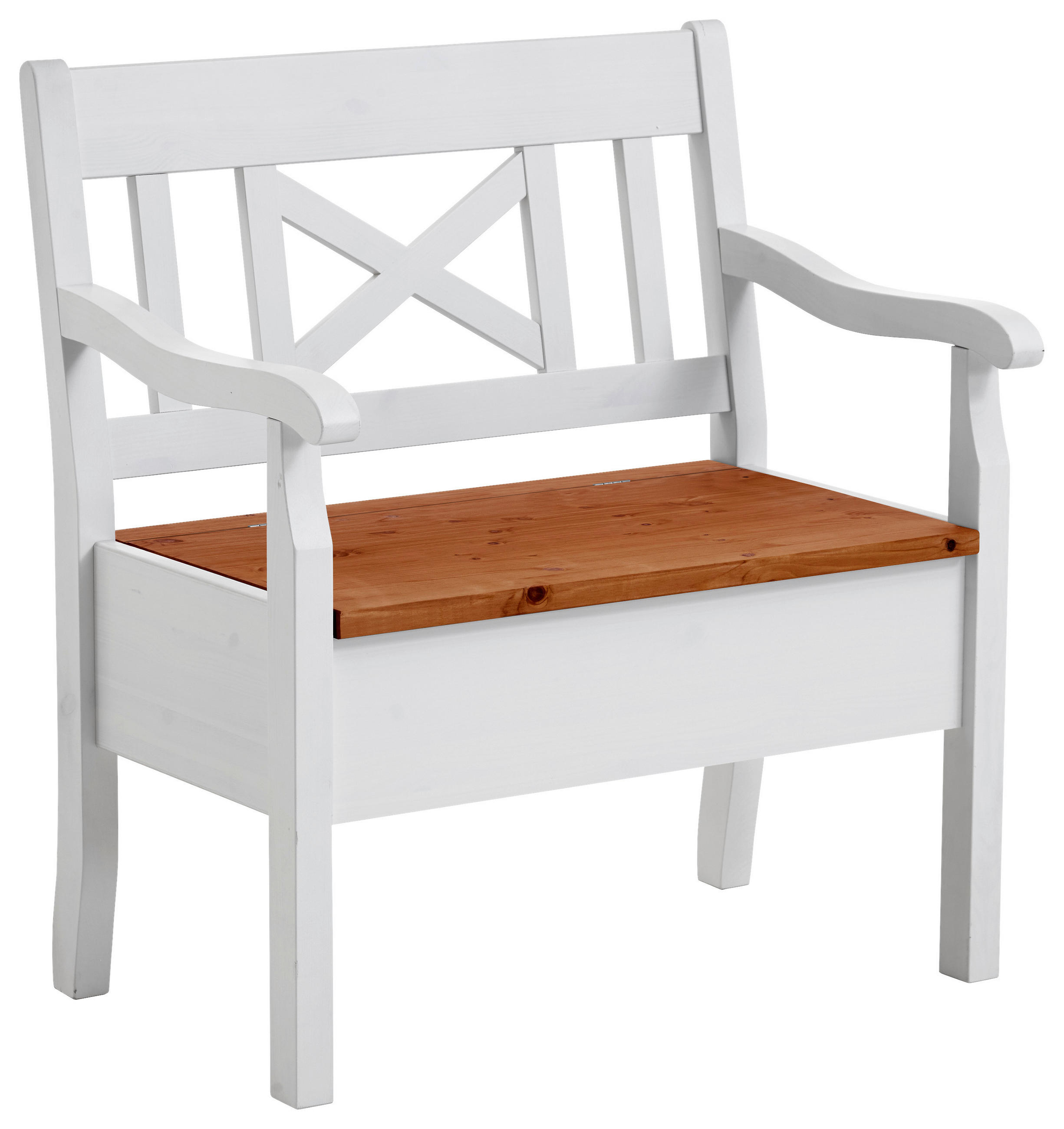 SITZBANK 84/93/58 cm Weiß, Bernsteinfarben Kiefer massiv  - Bernsteinfarben/Weiß, ROMANTIK / LANDHAUS, Holz (84/93/58cm) - Boxxx