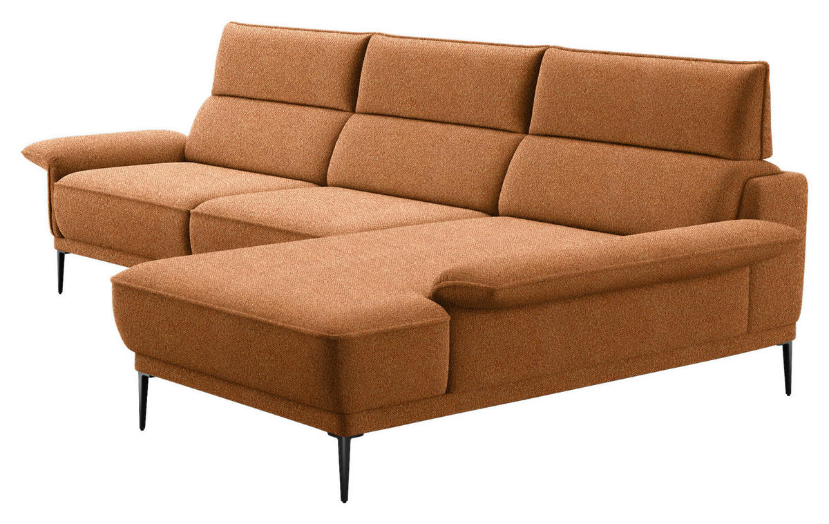 ECKSOFA in Bouclé Cognac  - Cognac/Schwarz, Design, Textil/Metall (330/186cm) - Johann Jakob