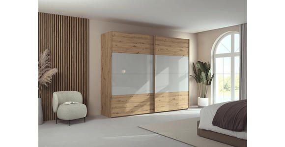 SCHWEBETÜRENSCHRANK 271/223/68 cm 2-türig Eiche Artisan, Seidengrau  - Eichefarben/Seidengrau, Design, Glas/Holzwerkstoff (271/223/68cm) - Xora