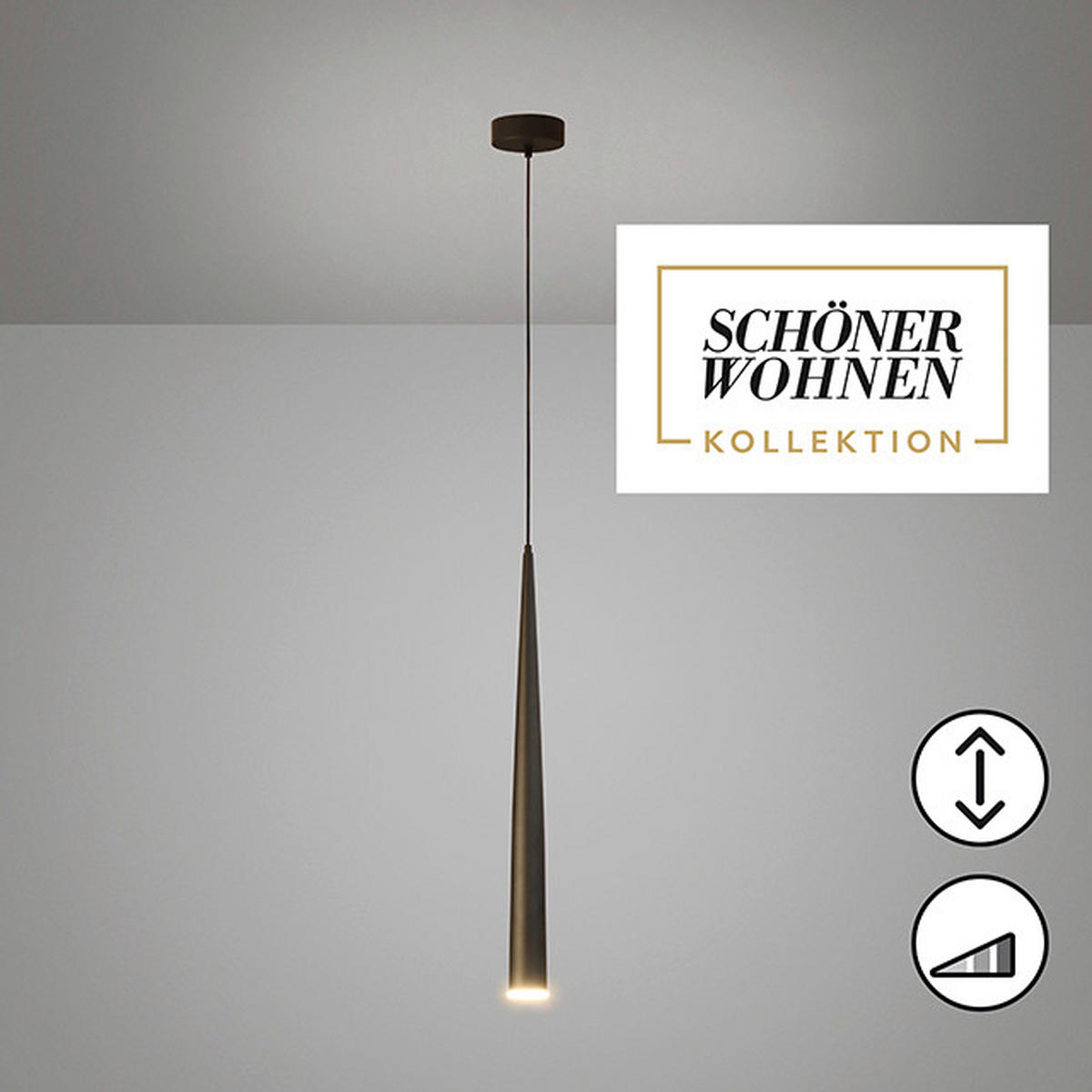 LED-PENDELLEUCHTE Cone 12/160 cm  - Sandfarben/Schwarz, Design, Textil/Metall (12/160cm) - Schöner Wohnen