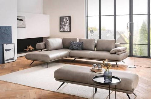 ECKSOFA Grau Echtleder  - Schwarz/Grau, Design, Leder/Metall (231/305cm) - Dieter Knoll