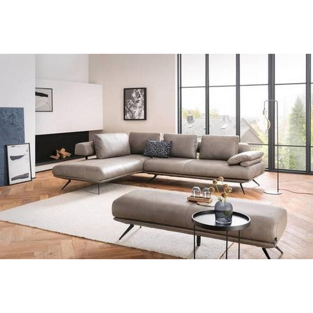 Thumbnail - Dieter Knoll Ecksofa, Grau, Leder, Echtleder, Rindleder, 4-Sitzer, Füllung: Polyurethan (Pur), Ottomane links, L-Form, 3...