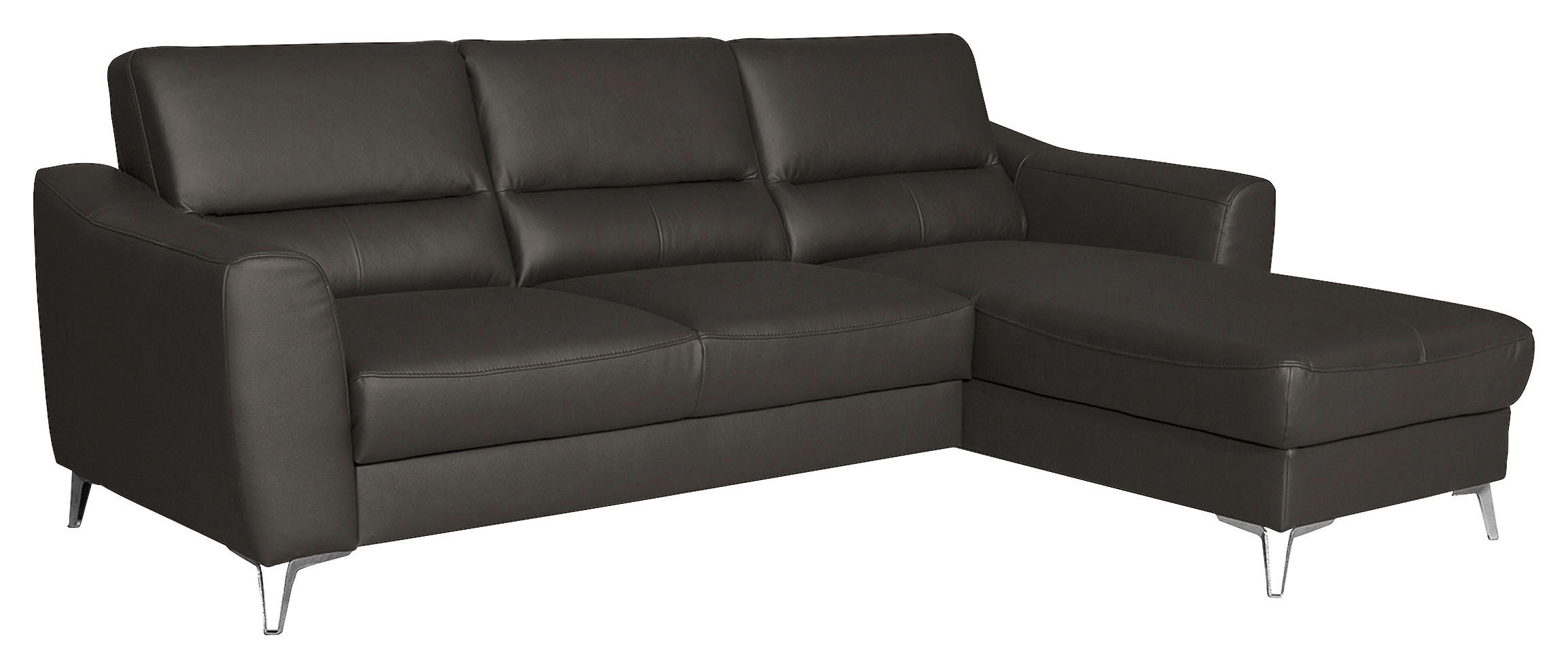 ECKSOFA in Lederlook Echtleder Dunkelbraun  - Chromfarben/Dunkelbraun, Design, Leder/Textil (241/168cm) - Livetastic