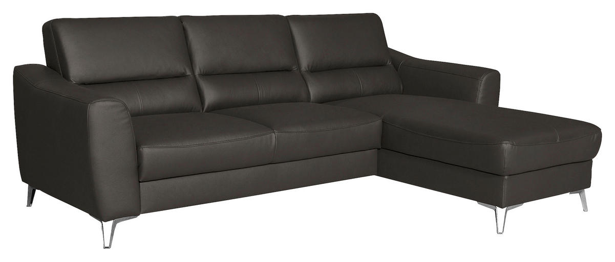 ECKSOFA in Lederlook Echtleder Dunkelbraun  - Chromfarben/Dunkelbraun, Design, Leder/Textil (241/168cm) - Livetastic